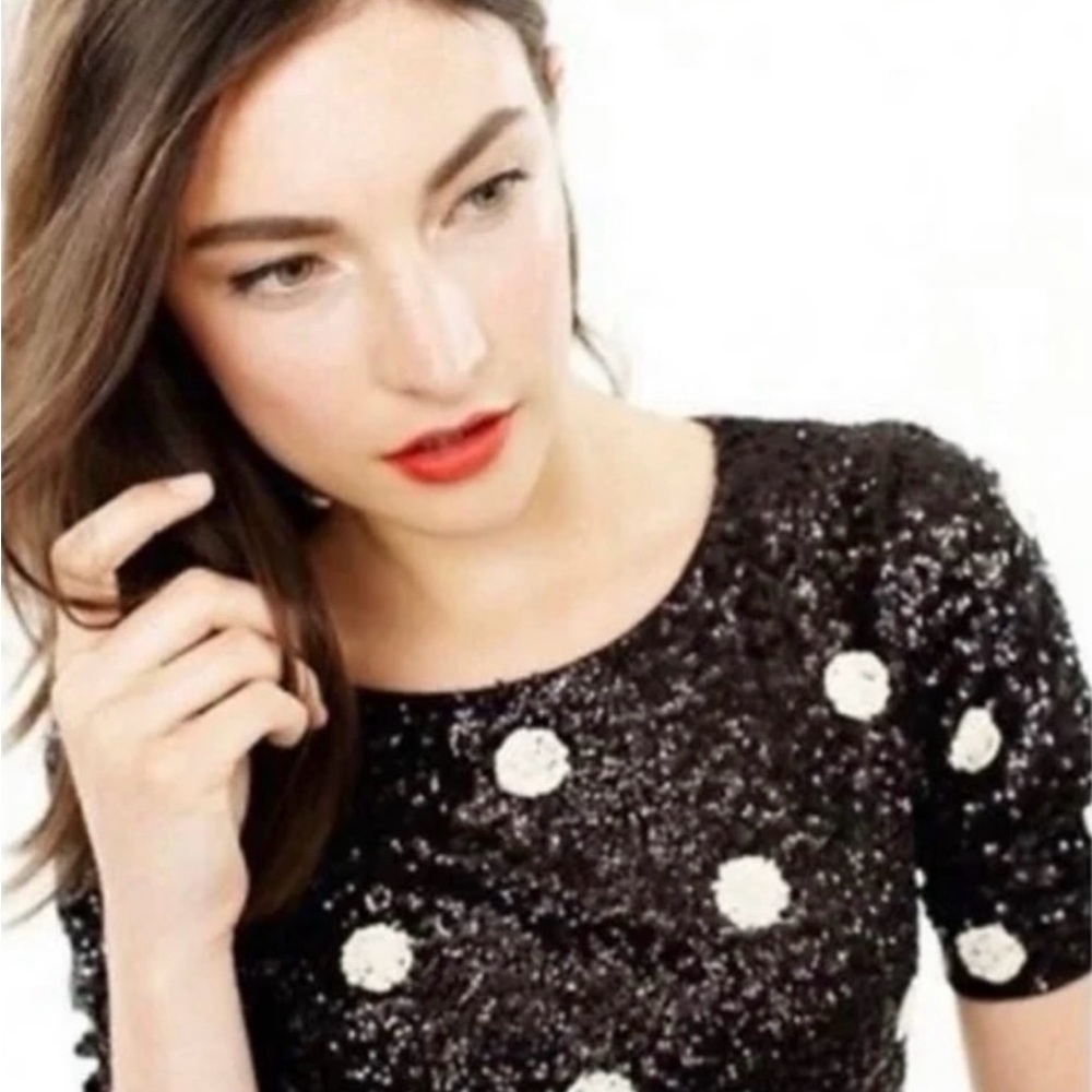 J. Crew Black Sequin Polka Dot Top